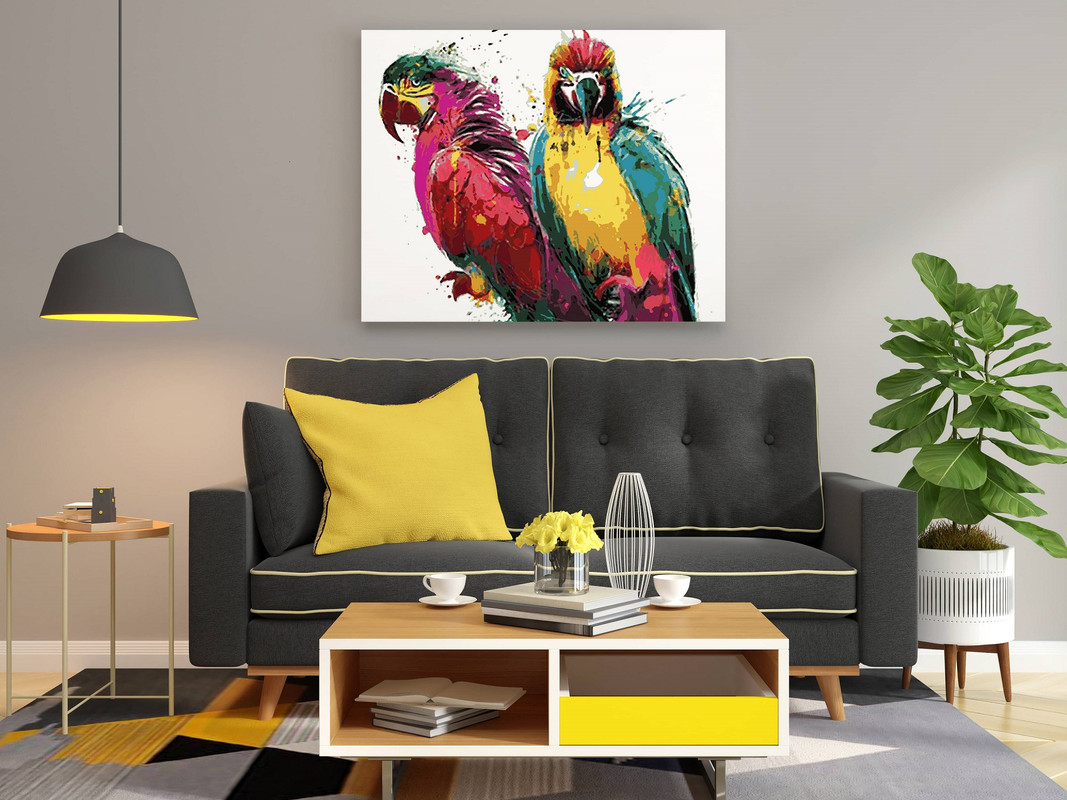 Parrots Couple Colorful Paint by Numbers Kit - Image 2