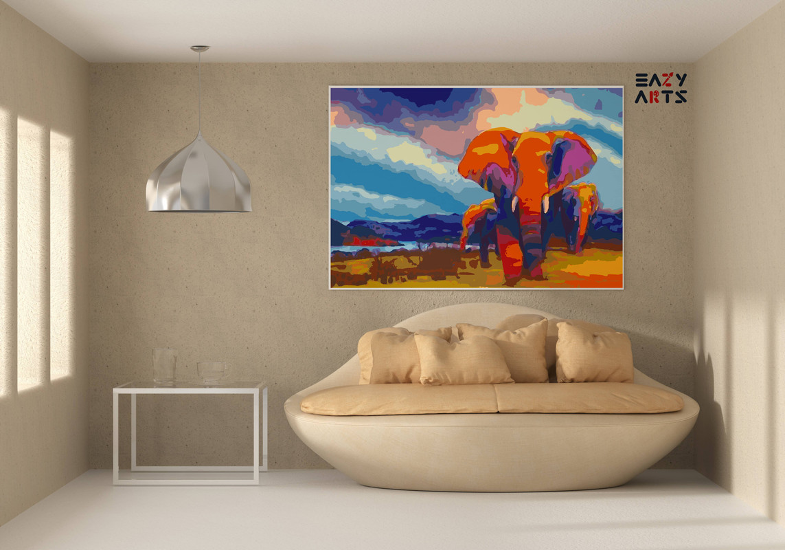 Elephants In Jungle Paint By Numbers kit - Image 2