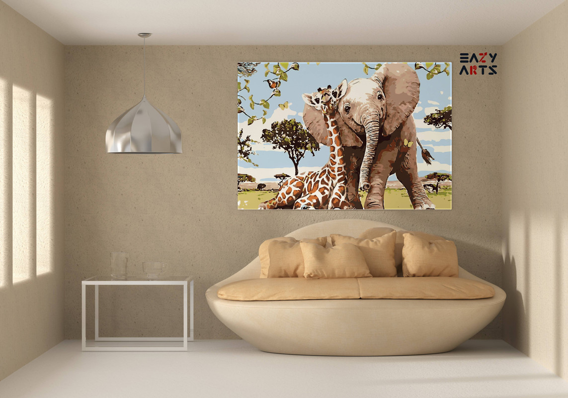 Elephant and Giraffe Paint By Numbers Kit - Image 2