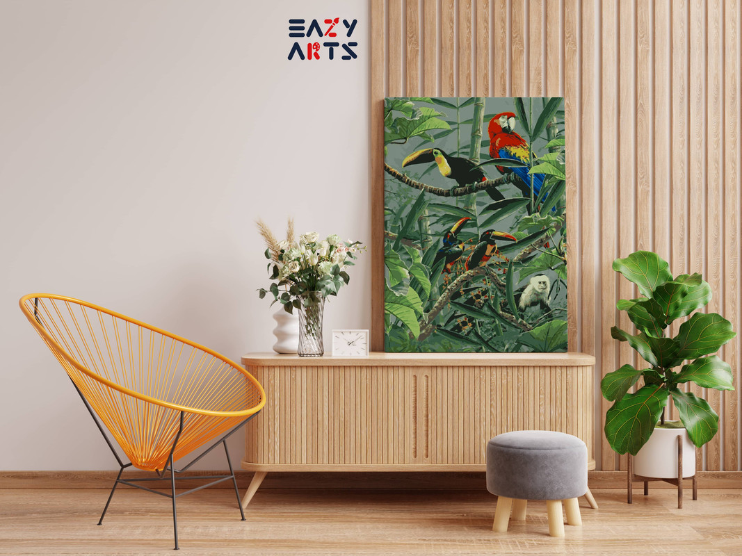 Birds and Monkey In Jugle Paint by Numbers Kit - Image 2