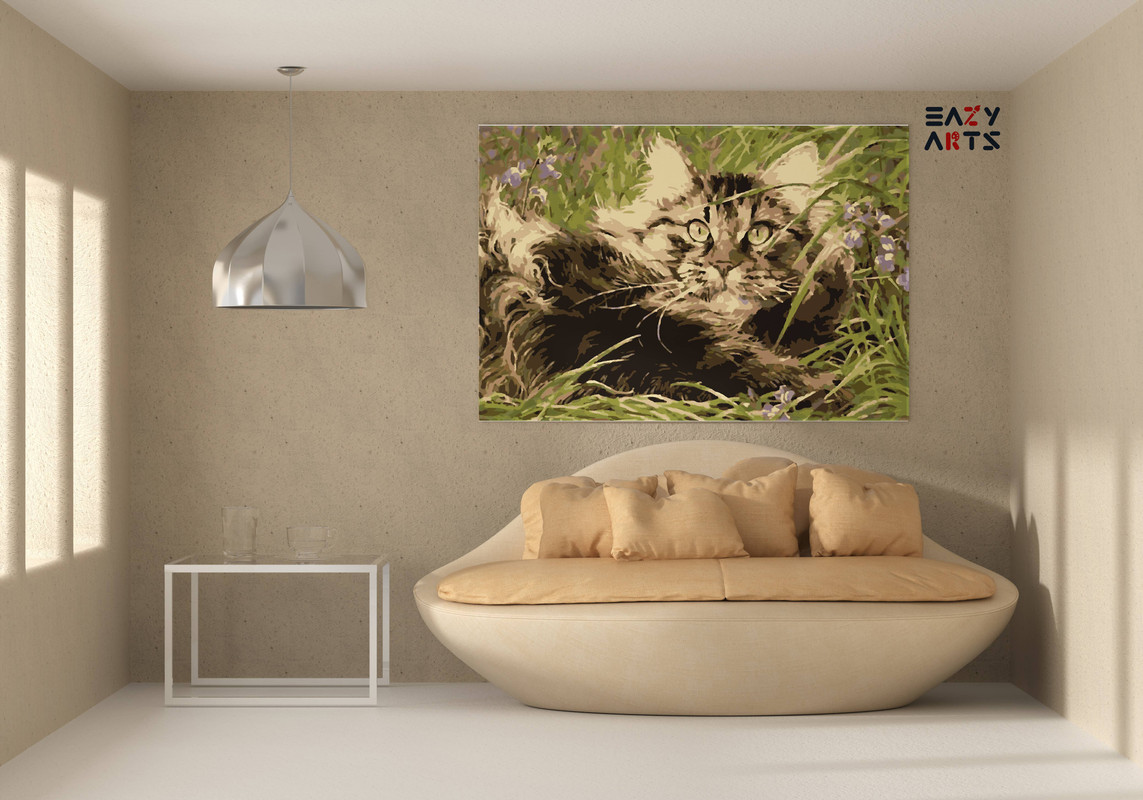 Cat Playing In Grass Paint by Numbers Kit - Image 2