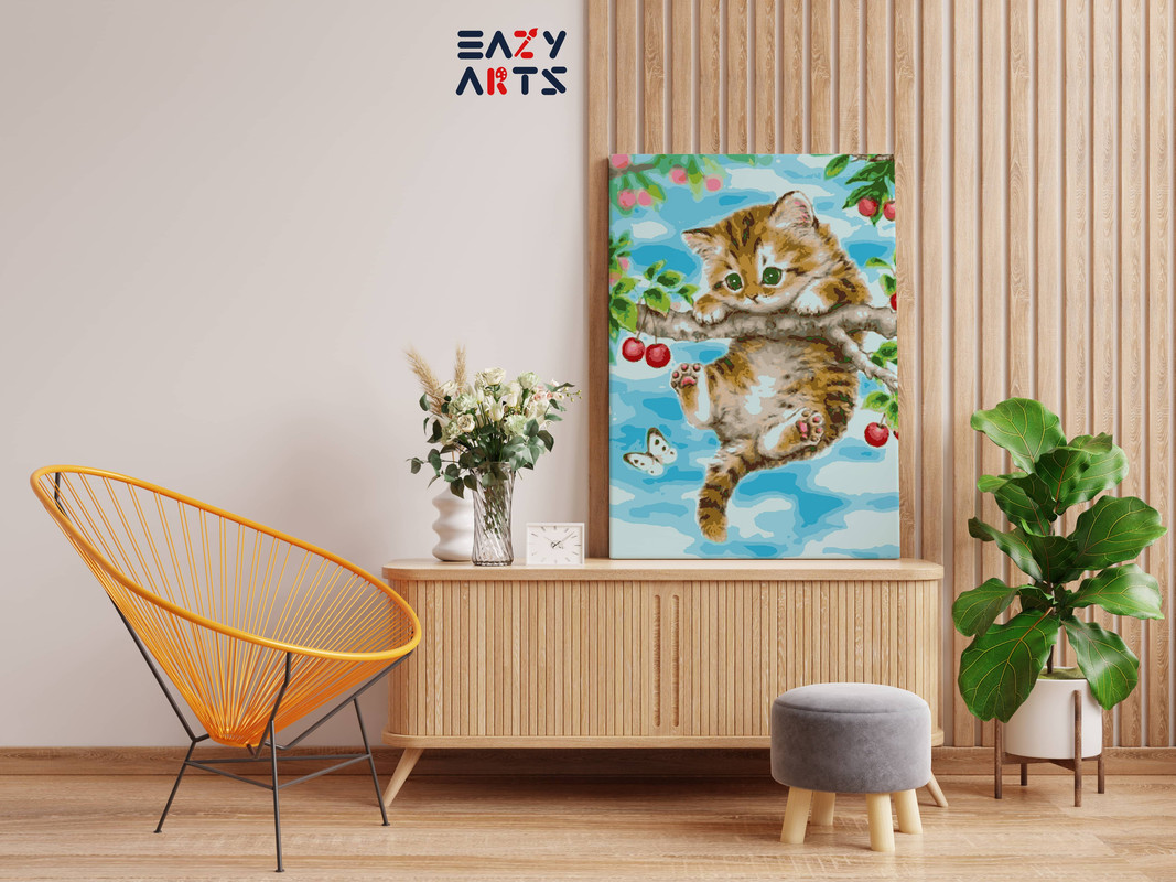 Kitten Hanging On a Tree Paint by Numbers Kit - Image 2