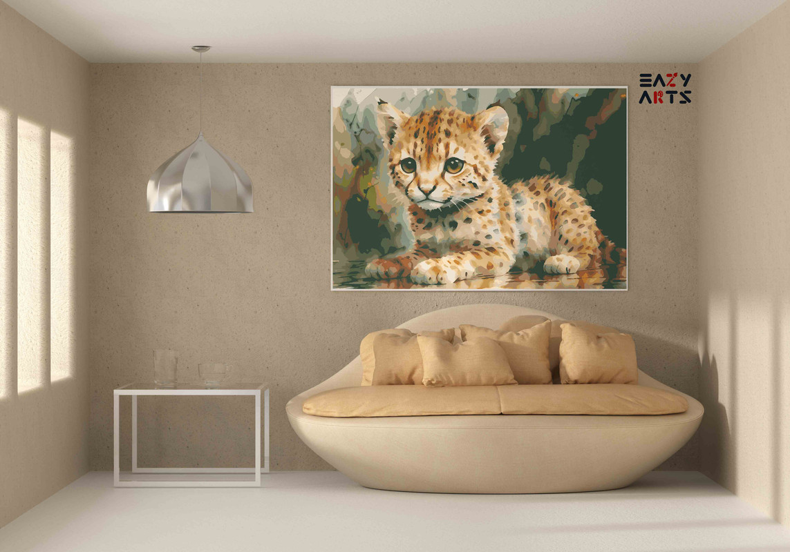 Cute Baby Jaguar Sitting Paint by Numbers Kit - Image 2