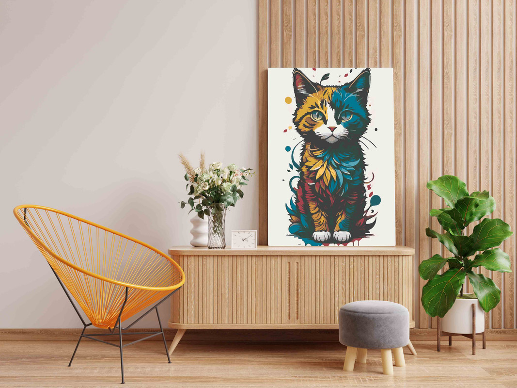 Colorful Cat sitting Paint by Numbers Kit - Image 2