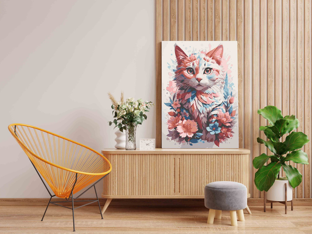 Curious Flowery Cat Paint by Numbers Kit - Image 2