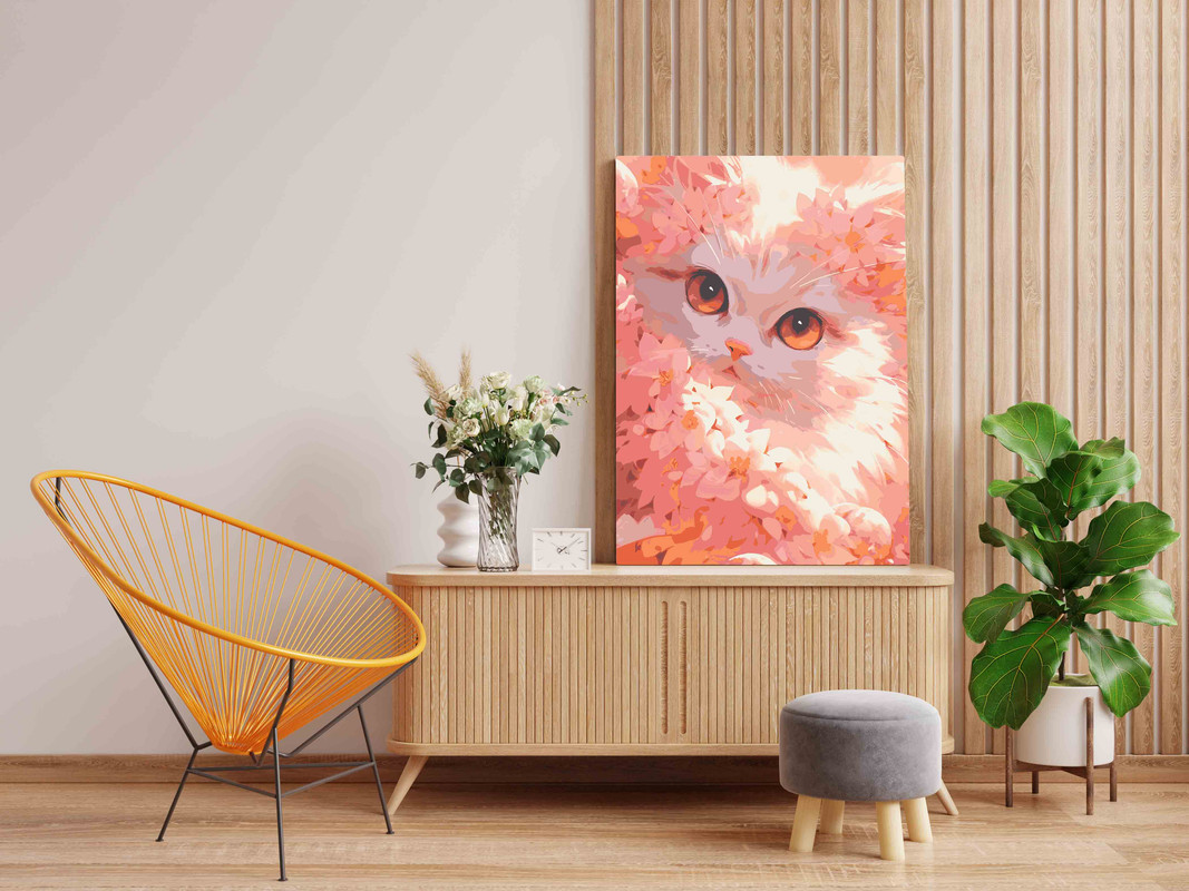 Cute Pink Cat Paint by Numbers Kit - Image 2