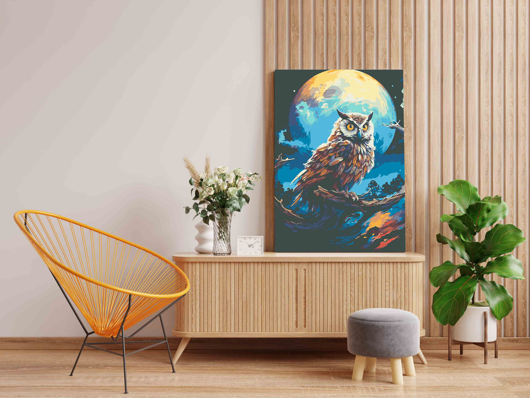 Owl and Colorful Moon Paint by Numbers Kit - Image 2