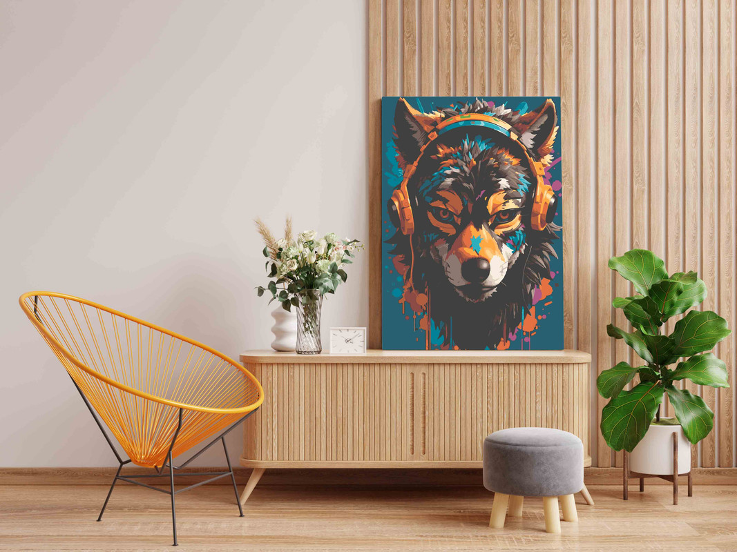 Wolf listening music Paint by Numbers Kit - Image 2