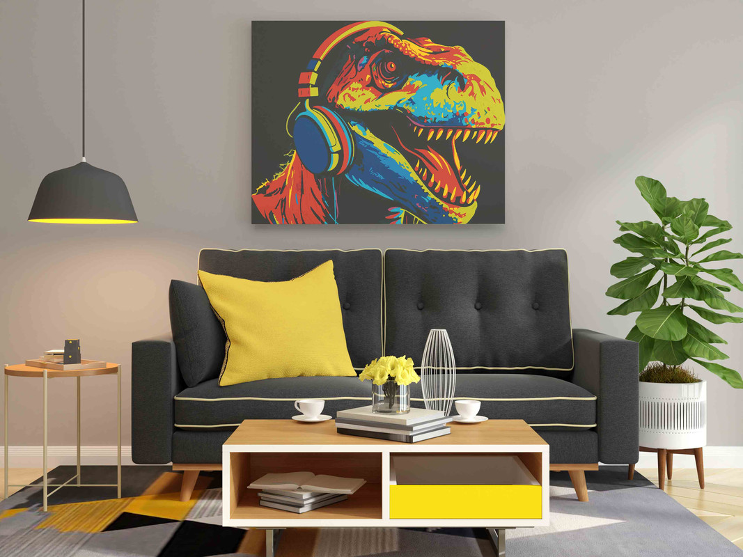 Dinosaur with Headphones Paint by Numbers Kit - Image 2