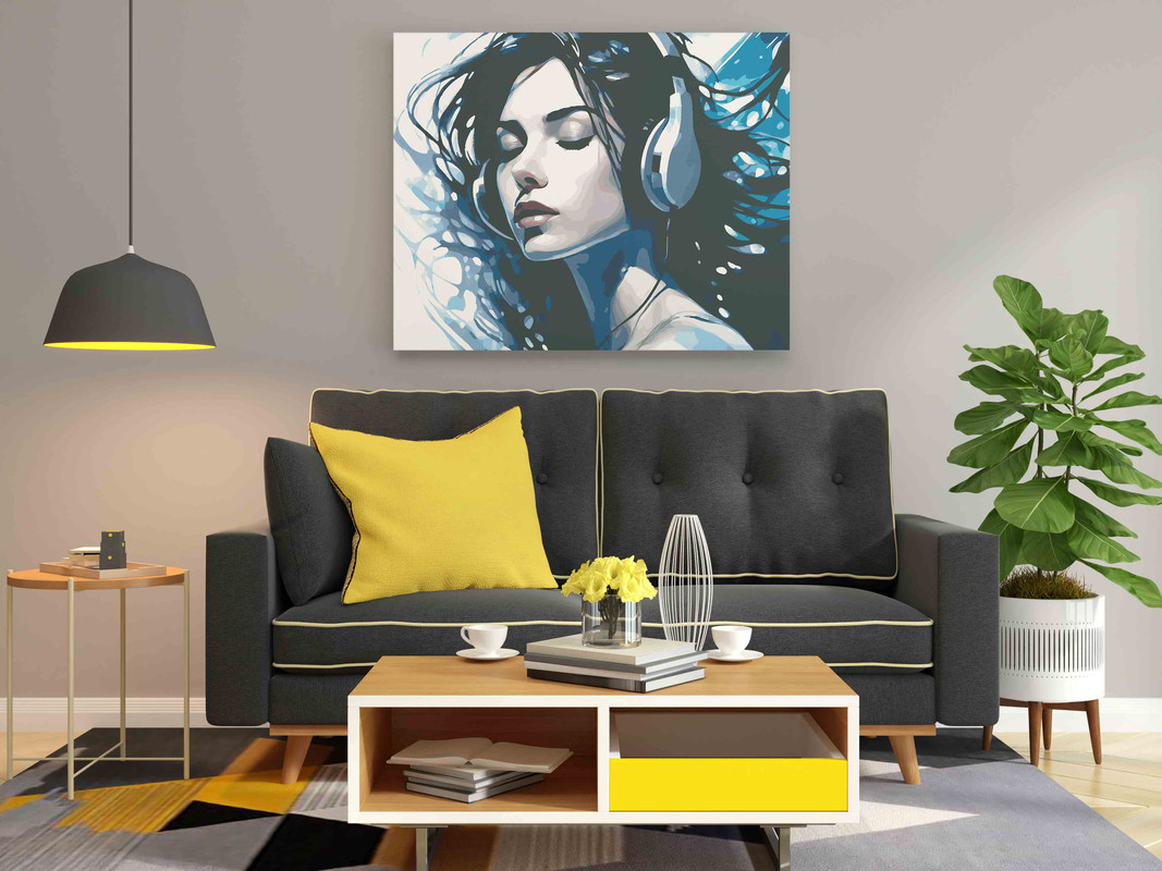 Girl Listening to music Paint by Numbers Kit - Image 2