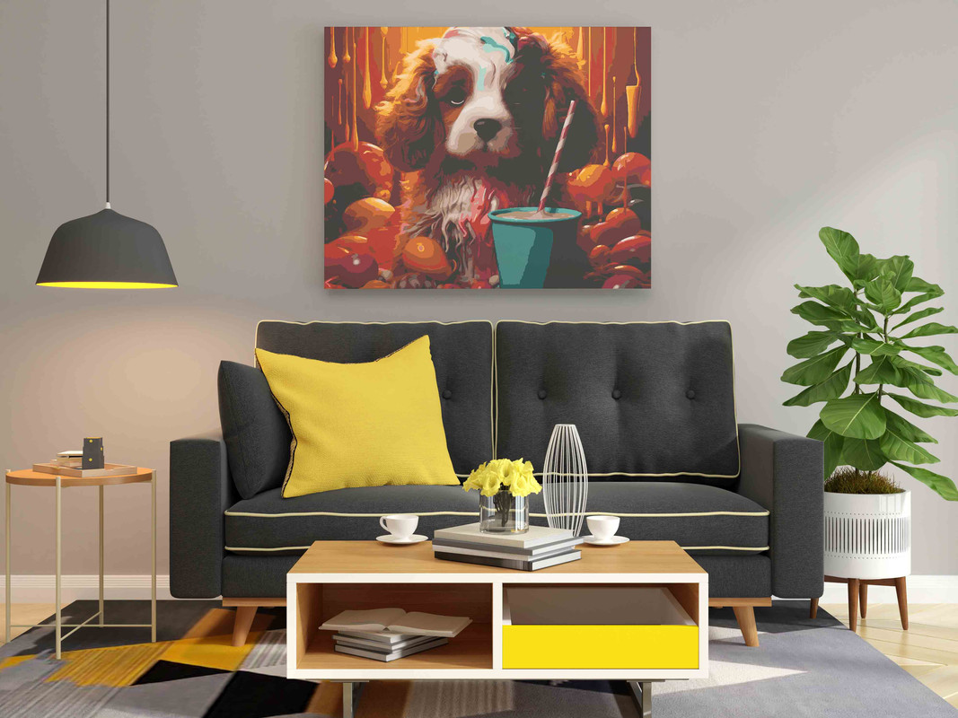 Puppy drinking juice Paint by Numbers Kit - Image 2