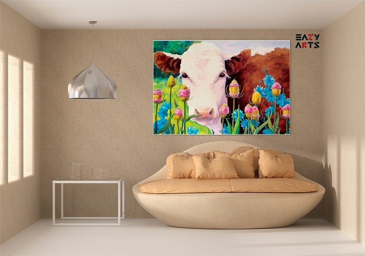 Colorful Cow in Meadow Paint by Numbers Kit - Image 2