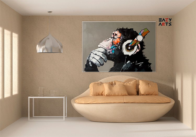 Thinking Monkey with Headphones Paint by Numbers Kit - Image 2