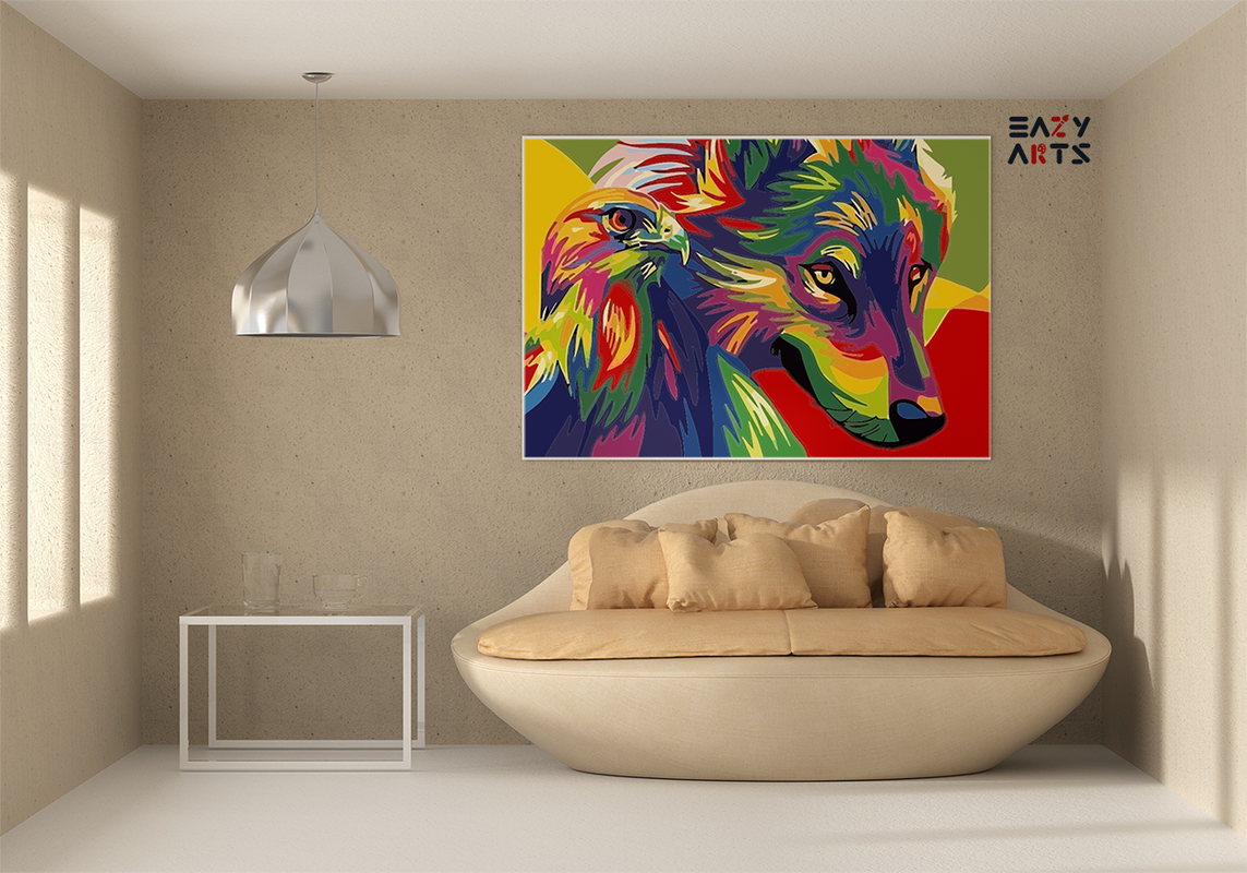 Vibrant Spirit: Wolf and Eagle Abstract Paint by Number Kit - Image 2