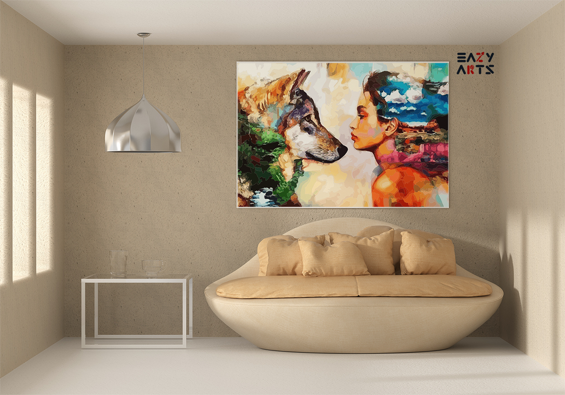 Natureβs Harmony: Wolf and Woman Fusion Paint by Number Kit - Image 2