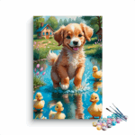Joyful Puppy and Ducklings: Whimsical Paint by Number Kit