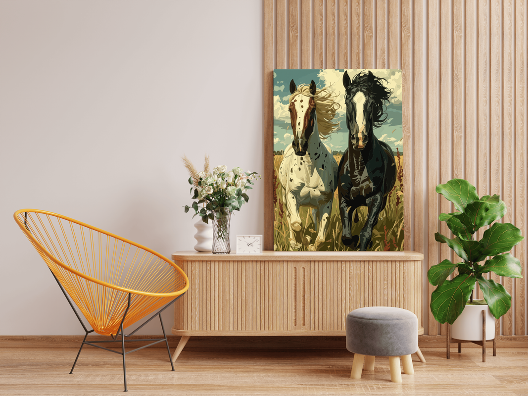 Galloping Horses in Meadow Paint by Number Kit - Image 2