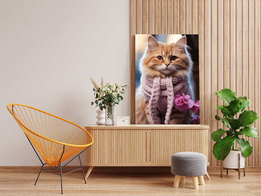 Cozy Cat in Pink Scarf Paint by Number Kit - Image 2