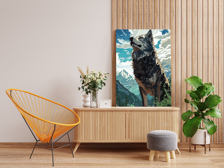 Wolf in the Mountains Paint by Number Kit - Image 2