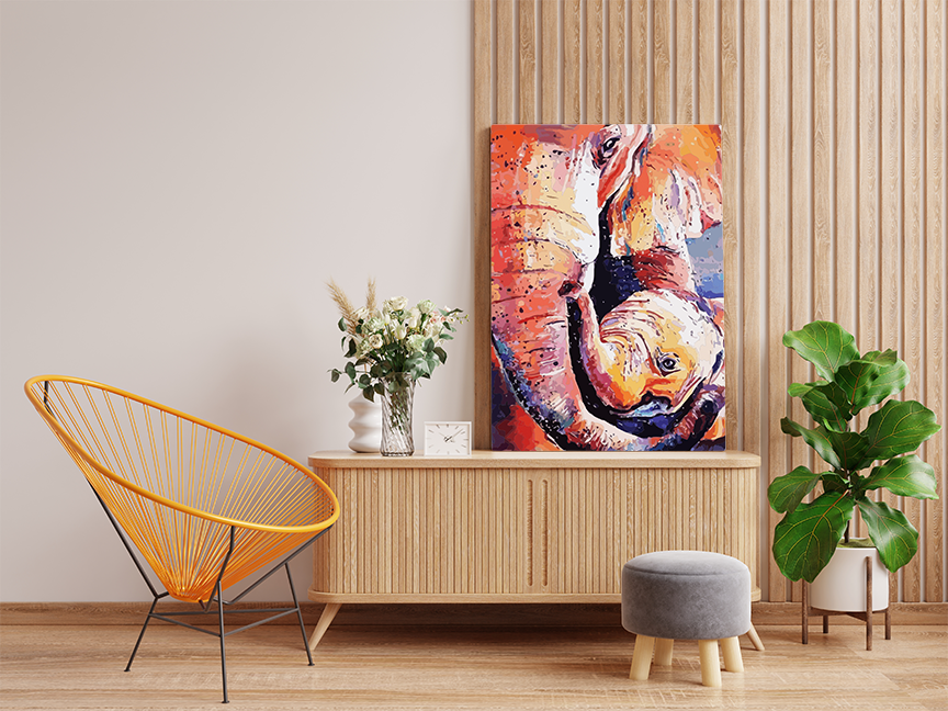 Vibrant Elephant Family Paint by Numbers Kit - Image 2