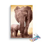 Sepia-Toned Elephant Mother and Calf Paint by Numbers Kit