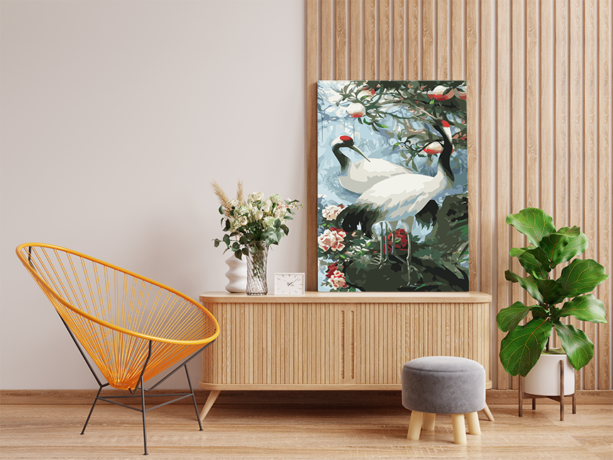 Serene Cranes Amid Blossoms Paint by Numbers Kit - Image 2
