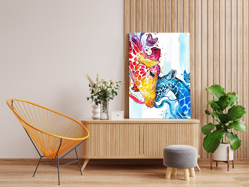 Vibrant Giraffe Family Paint by Numbers Kit - Image 2