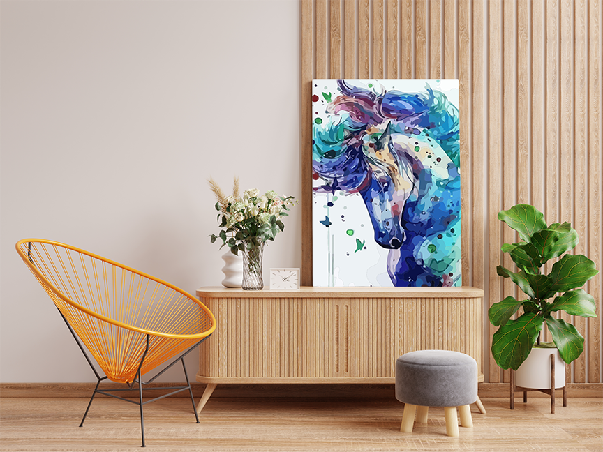 Vibrant Blue Horse Paint by Numbers Kit - Image 2