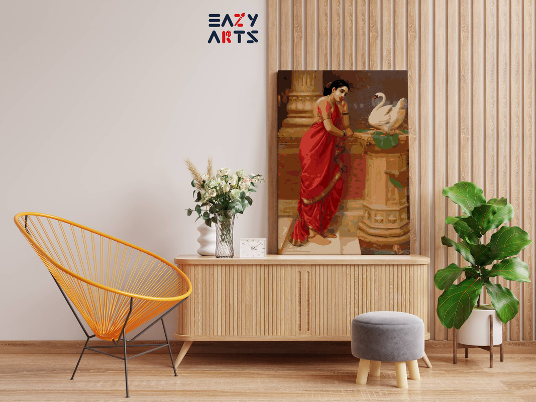 A Swan Telling Damayanti of Nala's love By Raja Ravi Varma PBN kit - Image 2