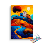 Sunset Hillside Retreat: Vibrant Landscape Paint by Numbers Kit