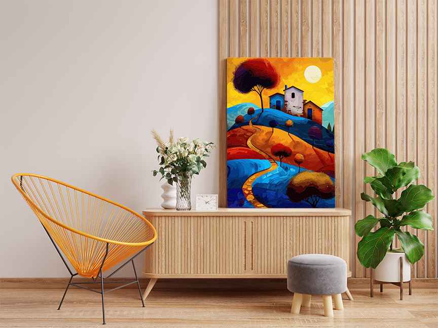 Sunset Hillside Retreat: Vibrant Landscape Paint by Numbers Kit - Image 2