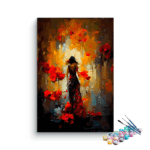 Lady in Red Blossoms: Romantic Silhouette Paint by Numbers Kit
