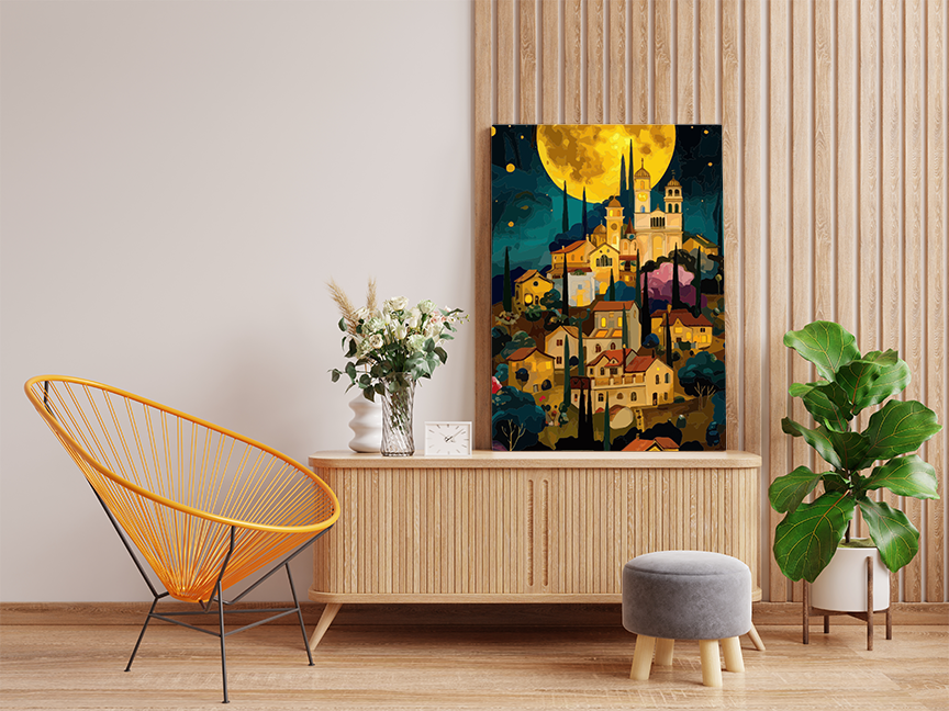 Moonlit Village: Enchanted Hillside Paint by Numbers Kit - Image 2