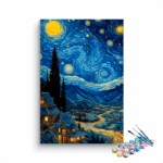 Starry Mountain Village: Van Gogh-Inspired Nightscape Paint by Numbers Kit