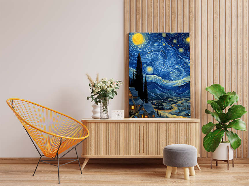 Starry Mountain Village: Van Gogh-Inspired Nightscape Paint by Numbers Kit - Image 2