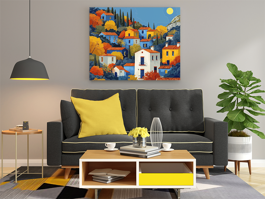 Mediterranean Autumn: Vibrant Village Paint by Numbers Kit - Image 2