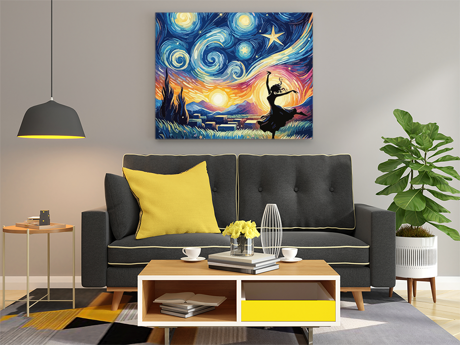 Starry Night Dance: Van Gogh-Inspired Silhouette Paint by Numbers Kit - Image 2