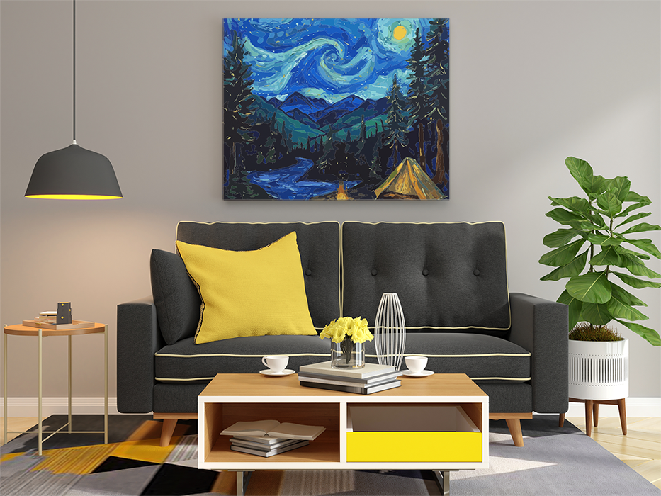 Starlit Campfire: Van Gogh-Inspired Nightscape Paint by Numbers Kit - Image 2