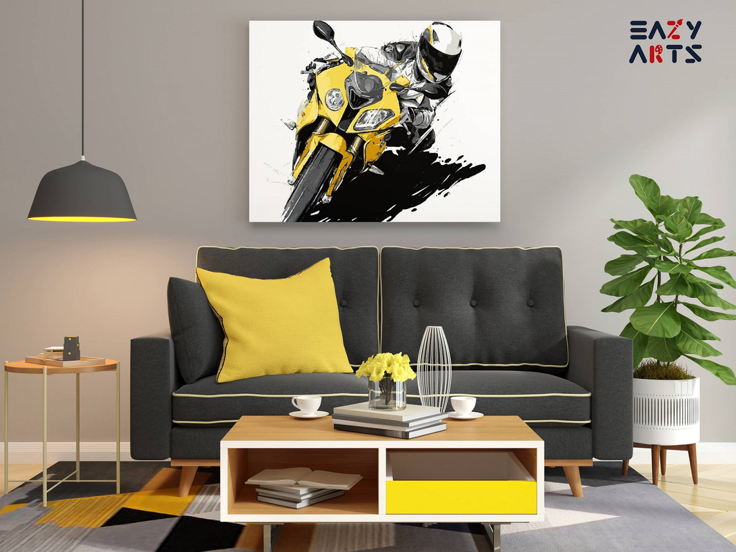 Yellow Bike With Rider Paint By Numbers kit - Image 2