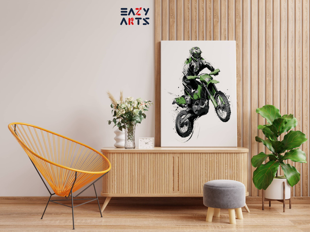 Green Bike With Rider Paint By Numbers kit - Image 2