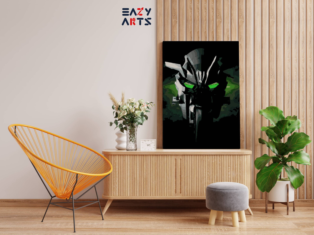 Black Bike With Green Headlights Paint By Numbers kit - Image 2