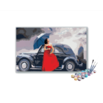 Vintage Elegance: Lady in Red with Classic Car Paint by Numbers Kit