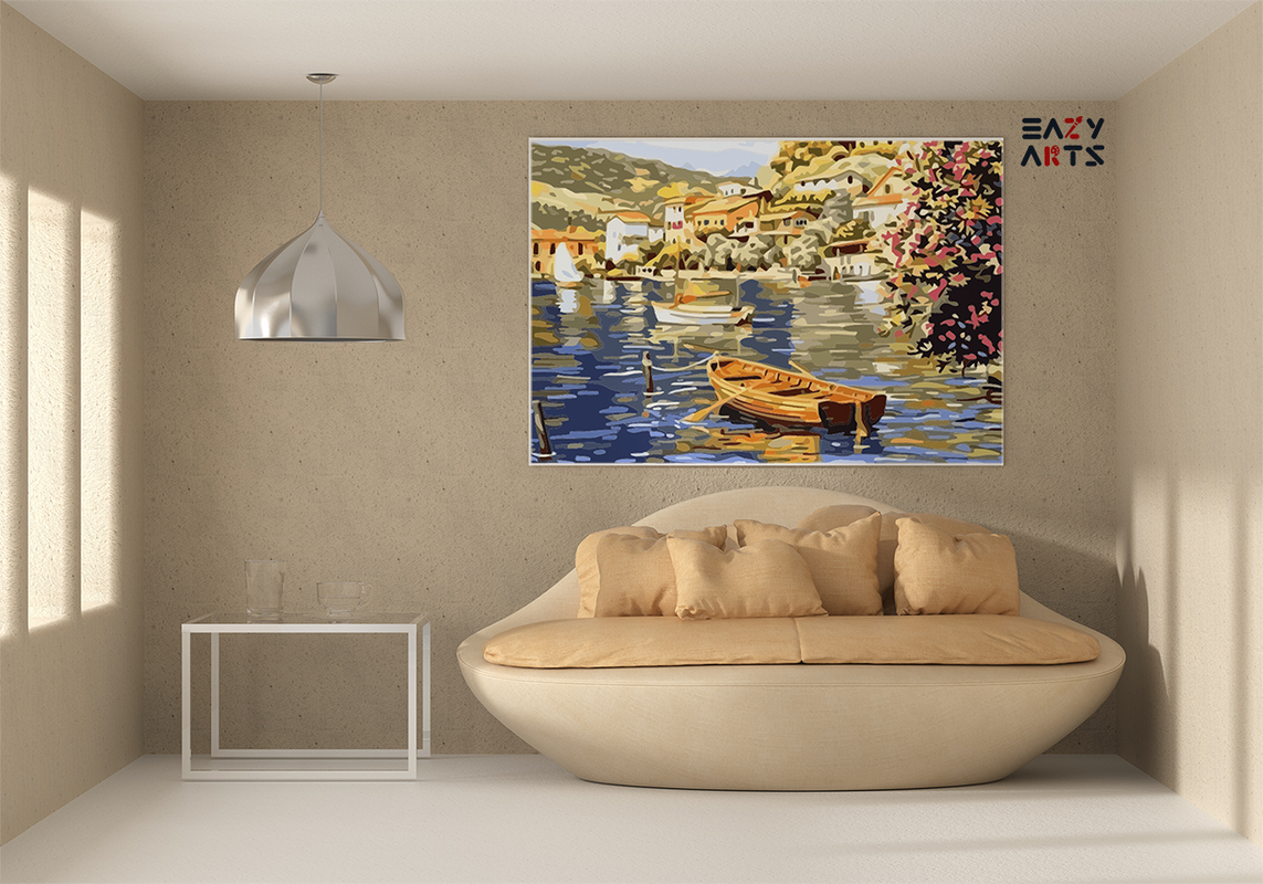 Serene Mediterranean Harbor Paint by Numbers Kit - Image 2