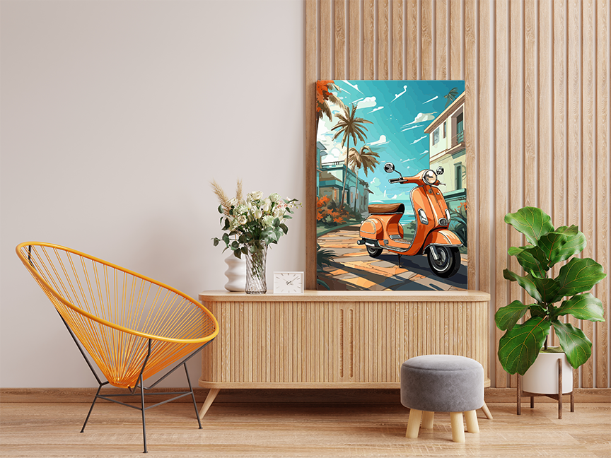 Sunny Coastal Vespa Ride Paint by Numbers Kit - Image 2