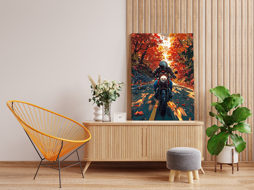 Autumn Motorcycle Ride Paint by Numbers Kit - Image 2