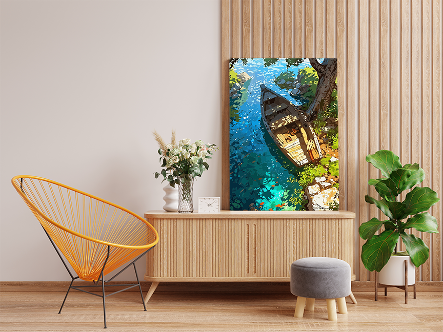 Tranquil Riverside Rowboat Paint by Numbers Kit - Image 2