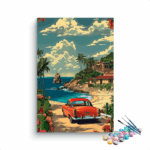 Sunset Coastal Escape: Red Classic Car Paint by Numbers Kit