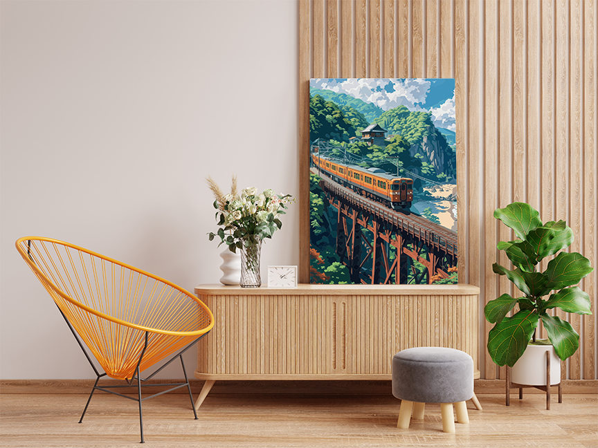 Mountain Bridge Train Ride Paint by Numbers Kit - Image 2