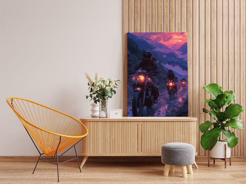 Twilight Riders: Sunset Motorcycle Adventure Paint by Numbers Kit - Image 2