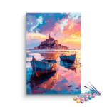 Evening Serenity: Coastal Boats at Sunset Paint by Numbers Kit